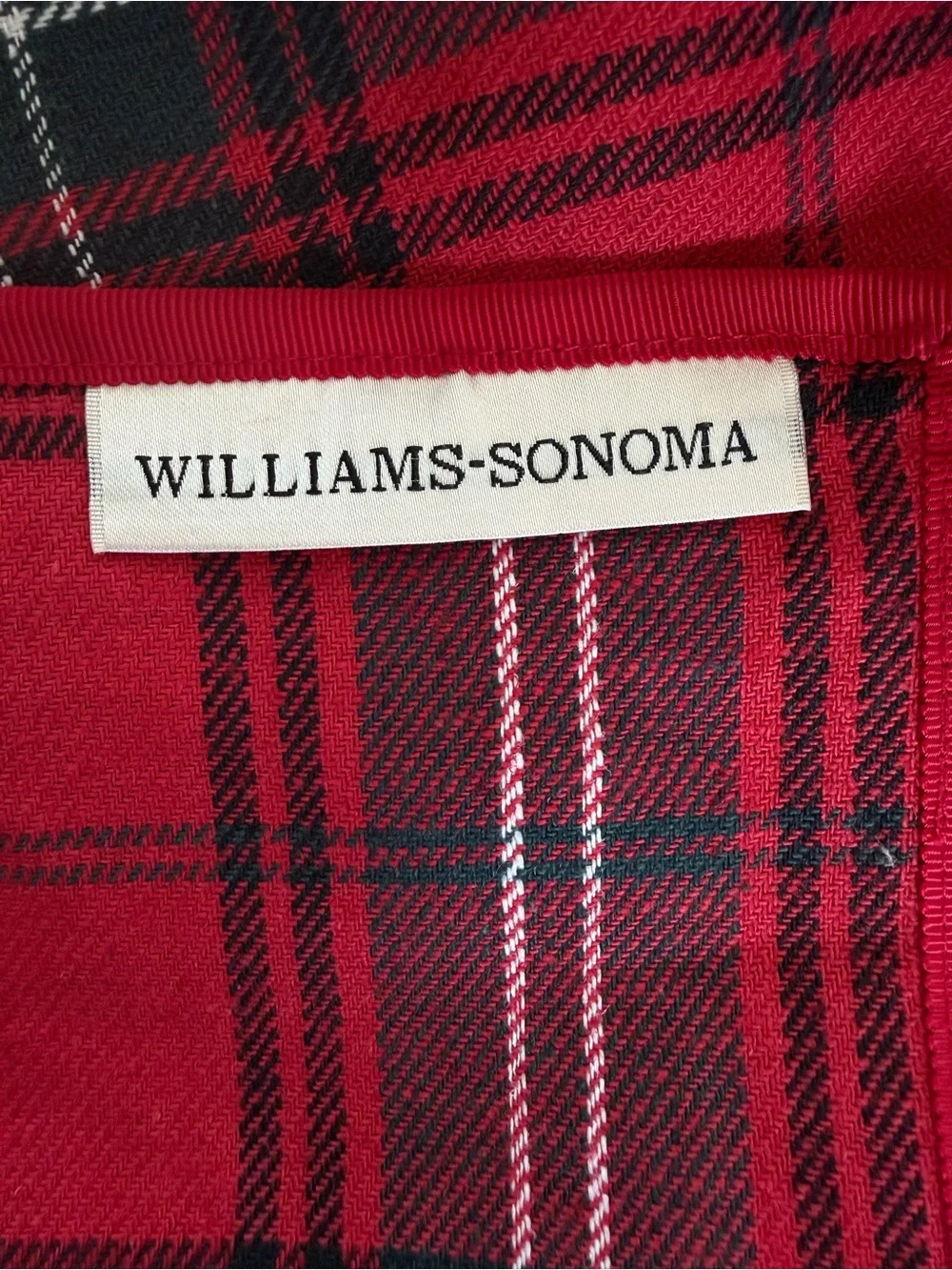 Williams Sonoma Red Tartan Plaid Table Runner 16x108 Christmas Linen Cotton